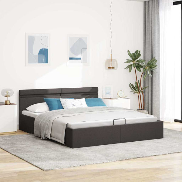 vidaXL Hydraulic Storage Bed with LED Dark Gray Fabric 180x200 cm