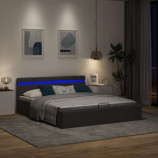 vidaXL Hydraulic Storage Bed with LED Dark Gray Fabric 180x200 cm