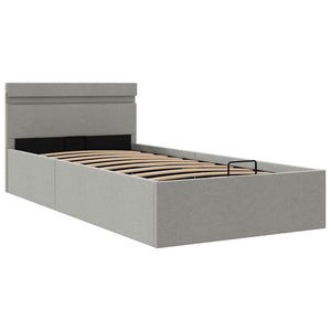 vidaXL Fabric Upholstered Hydraulic LED Bed with Storage Light Grey 90x200 cm