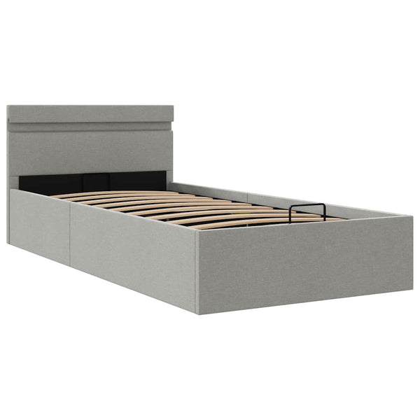 vidaXL Fabric Upholstered Hydraulic LED Bed with Storage Light Grey 90x200 cm