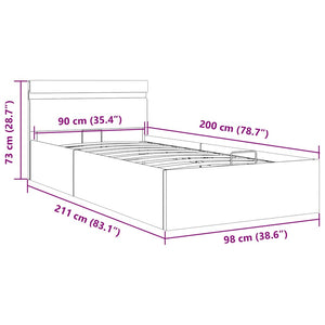 vidaXL Fabric Upholstered Hydraulic LED Bed with Storage Light Grey 90x200 cm