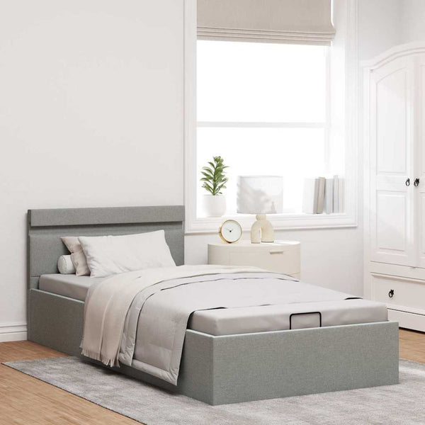vidaXL Fabric Upholstered Hydraulic LED Bed with Storage Light Grey 90x200 cm