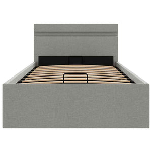 vidaXL Fabric Upholstered Hydraulic LED Bed with Storage Light Grey 90x200 cm