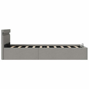 vidaXL Fabric Upholstered Hydraulic LED Bed with Storage Light Grey 90x200 cm
