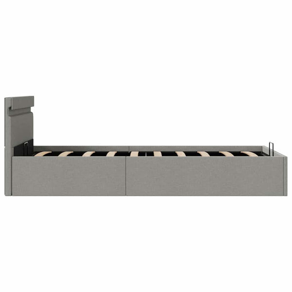 vidaXL Fabric Upholstered Hydraulic LED Bed with Storage Light Grey 90x200 cm
