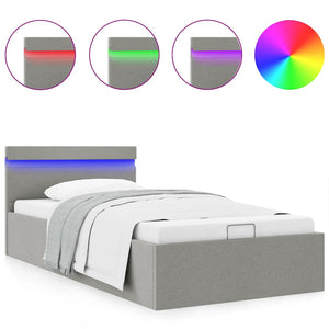 vidaXL Hydraulic LED Bed with Storage Light Gray Fabric 100x200 cm