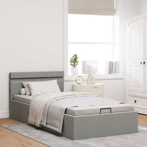 vidaXL Hydraulic LED Bed with Storage Light Gray Fabric 100x200 cm