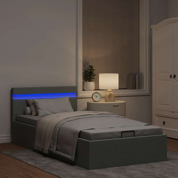 vidaXL Hydraulic LED Bed with Storage Light Gray Fabric 100x200 cm