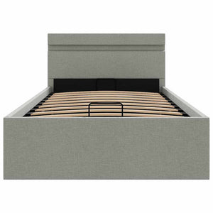 vidaXL Hydraulic LED Bed with Storage Light Gray Fabric 100x200 cm