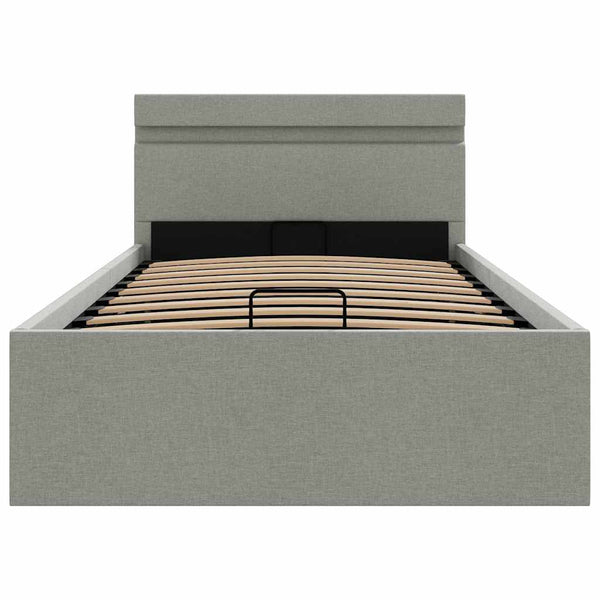 vidaXL Hydraulic LED Bed with Storage Light Gray Fabric 100x200 cm