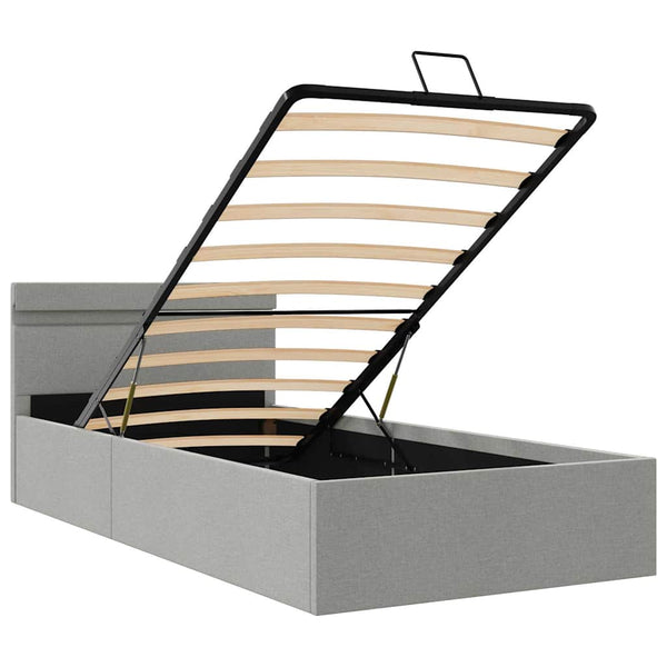 vidaXL Hydraulic LED Bed with Storage Light Gray Fabric 100x200 cm
