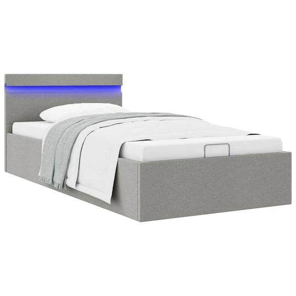 vidaXL Hydraulic LED Bed with Storage Light Gray Fabric 100x200 cm