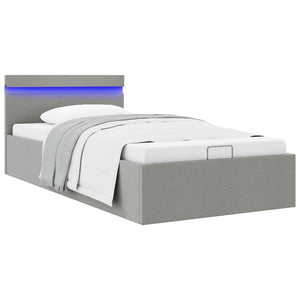 vidaXL Hydraulic LED Bed with Storage Light Gray Fabric 100x200 cm