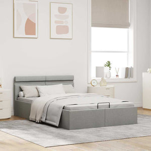 vidaXL Bed with Storage Hydraulic LED Light Gray Fabric 120x200 cm
