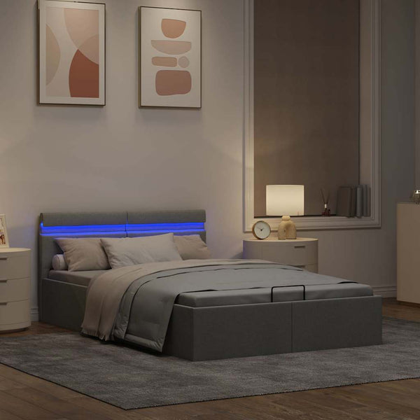 vidaXL Bed with Storage Hydraulic LED Light Gray Fabric 120x200 cm