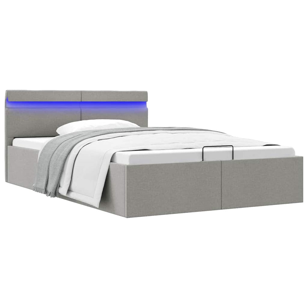 vidaXL Bed with Storage Hydraulic LED Light Gray Fabric 120x200 cm