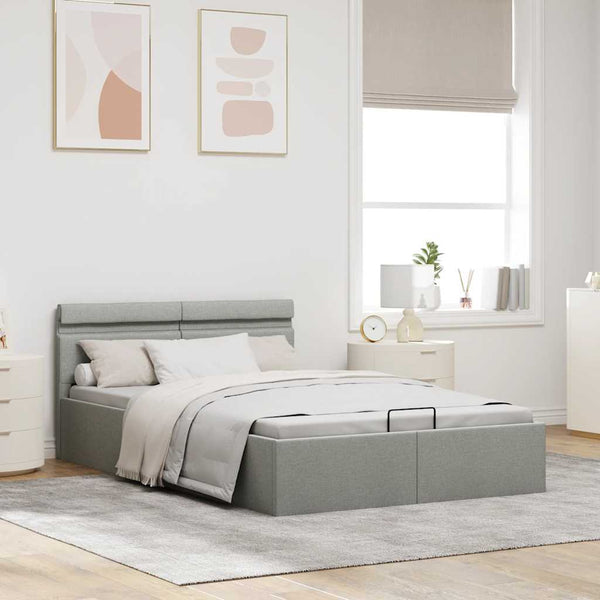 vidaXL Bed with Storage Hydraulic LED Light Grey Fabric 140x200 cm