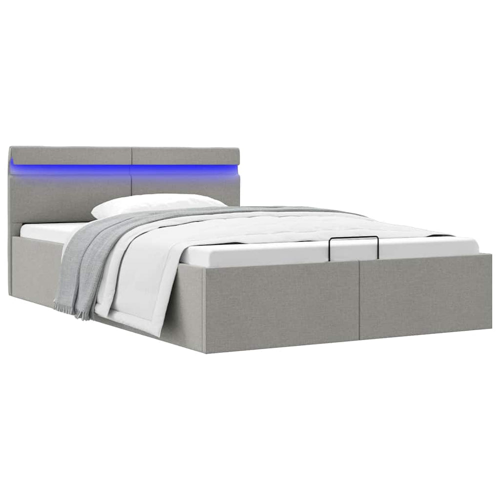 vidaXL Bed with Storage Hydraulic LED Light Grey Fabric 140x200 cm