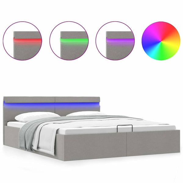 vidaXL Ottoman Bed Hydraulic LED Light Grey Fabric 160x200 cm