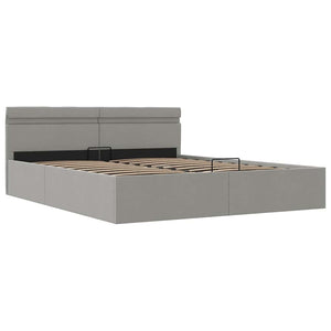 vidaXL Ottoman Bed Hydraulic LED Light Grey Fabric 160x200 cm