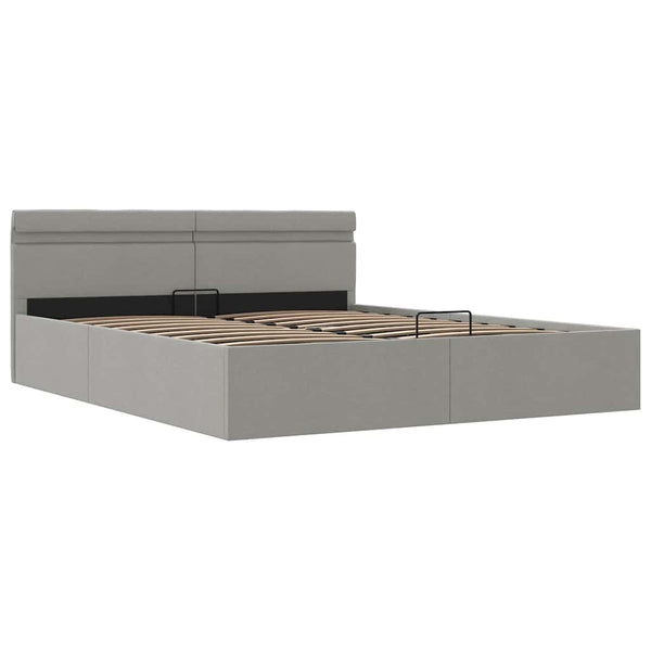 vidaXL Ottoman Bed Hydraulic LED Light Grey Fabric 160x200 cm