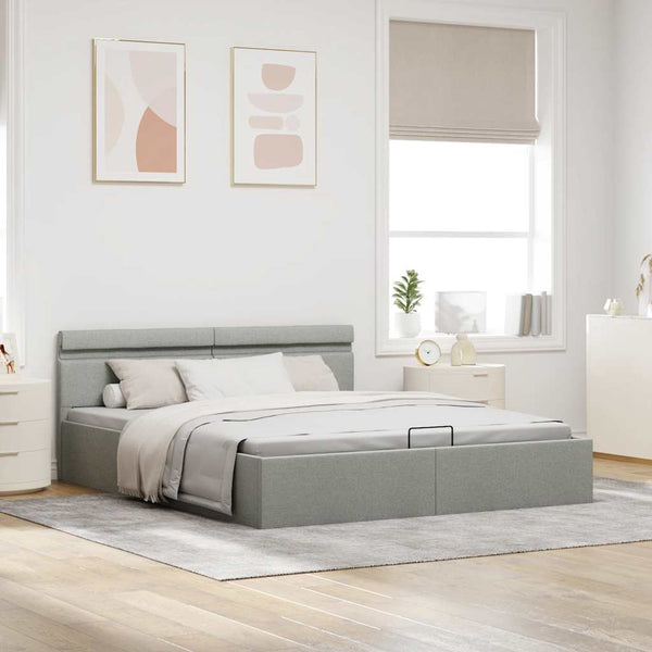 vidaXL Ottoman Bed Hydraulic LED Light Grey Fabric 160x200 cm