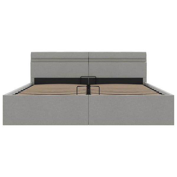 vidaXL Ottoman Bed Hydraulic LED Light Grey Fabric 160x200 cm