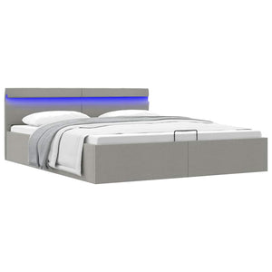 vidaXL Ottoman Bed Hydraulic LED Light Grey Fabric 160x200 cm