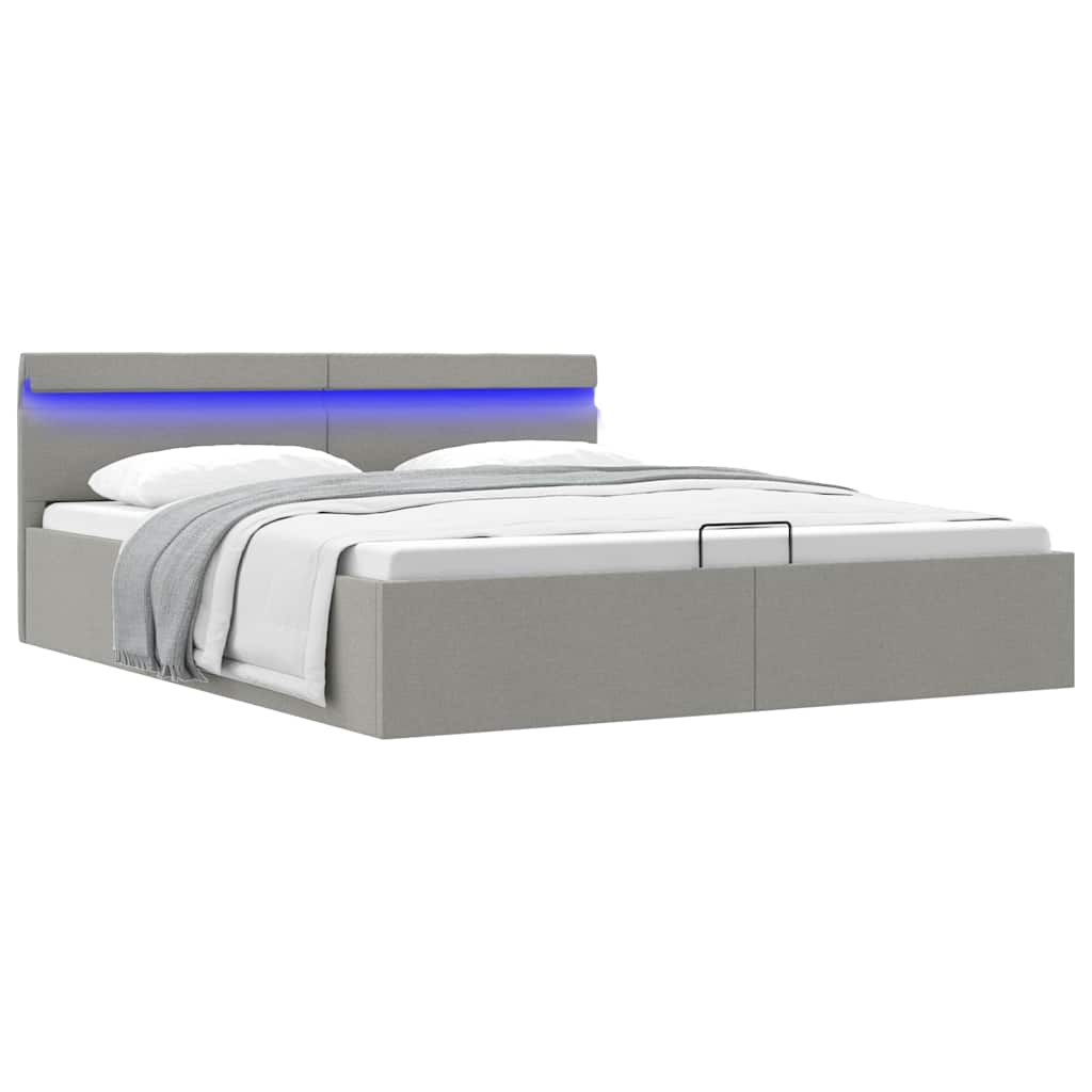 vidaXL Ottoman Bed Hydraulic LED Light Grey Fabric 160x200 cm