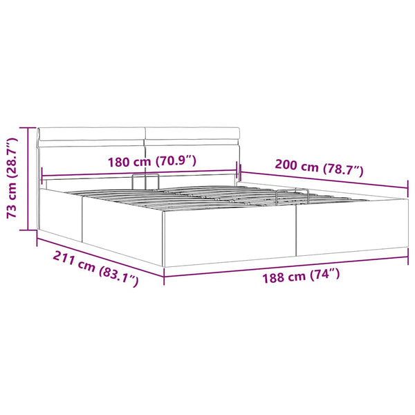 vidaXL Bed with Storage Hydraulic LED Light Gray Fabric 180x200 cm