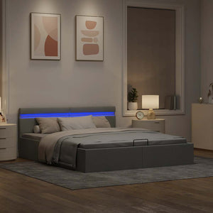 vidaXL Bed with Storage Hydraulic LED Light Gray Fabric 180x200 cm
