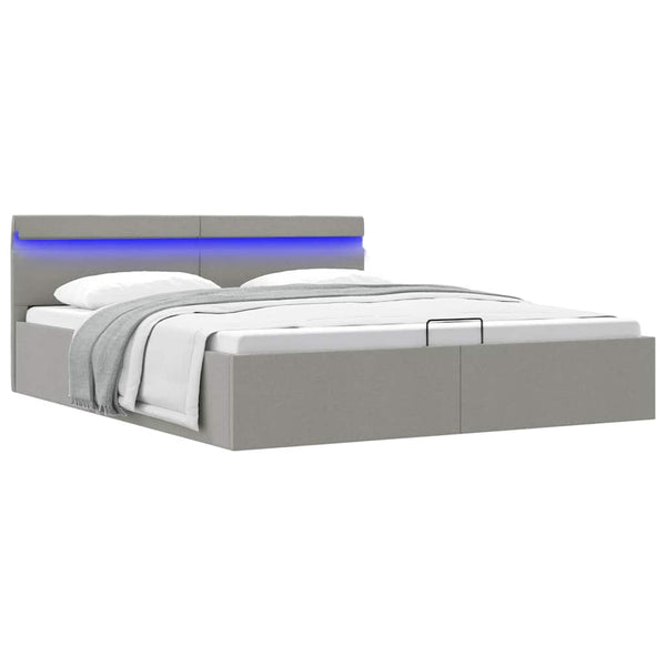 vidaXL Bed with Storage Hydraulic LED Light Gray Fabric 180x200 cm