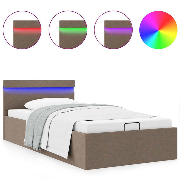 vidaXL Hydraulic Ottoman Bed with LED Taupe Fabric 90x200 cm
