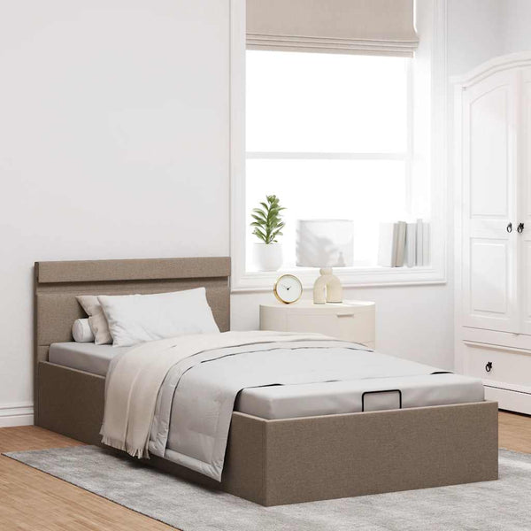 vidaXL Hydraulic Ottoman Bed with LED Taupe Fabric 90x200 cm