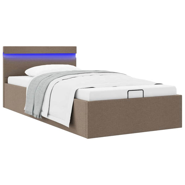 vidaXL Hydraulic Ottoman Bed with LED Taupe Fabric 90x200 cm