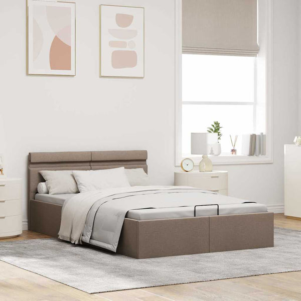 vidaXL Bed with Storage Hydraulic with LED Taupe Fabric 120x200 cm