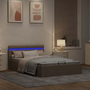 vidaXL Bed with Storage Hydraulic with LED Taupe Fabric 120x200 cm