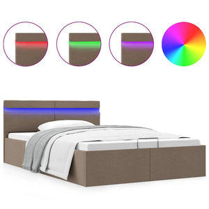 vidaXL Bed with Storage Hydraulic with LED Taupe Fabric 140x200 cm
