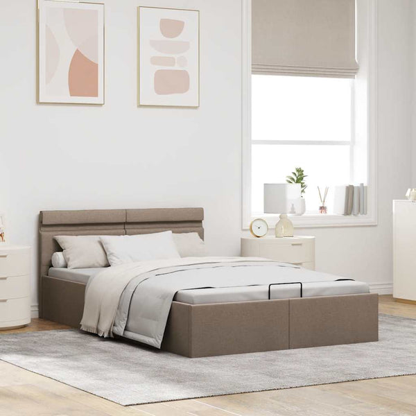 vidaXL Bed with Storage Hydraulic with LED Taupe Fabric 140x200 cm