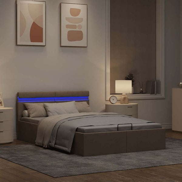 vidaXL Bed with Storage Hydraulic with LED Taupe Fabric 140x200 cm