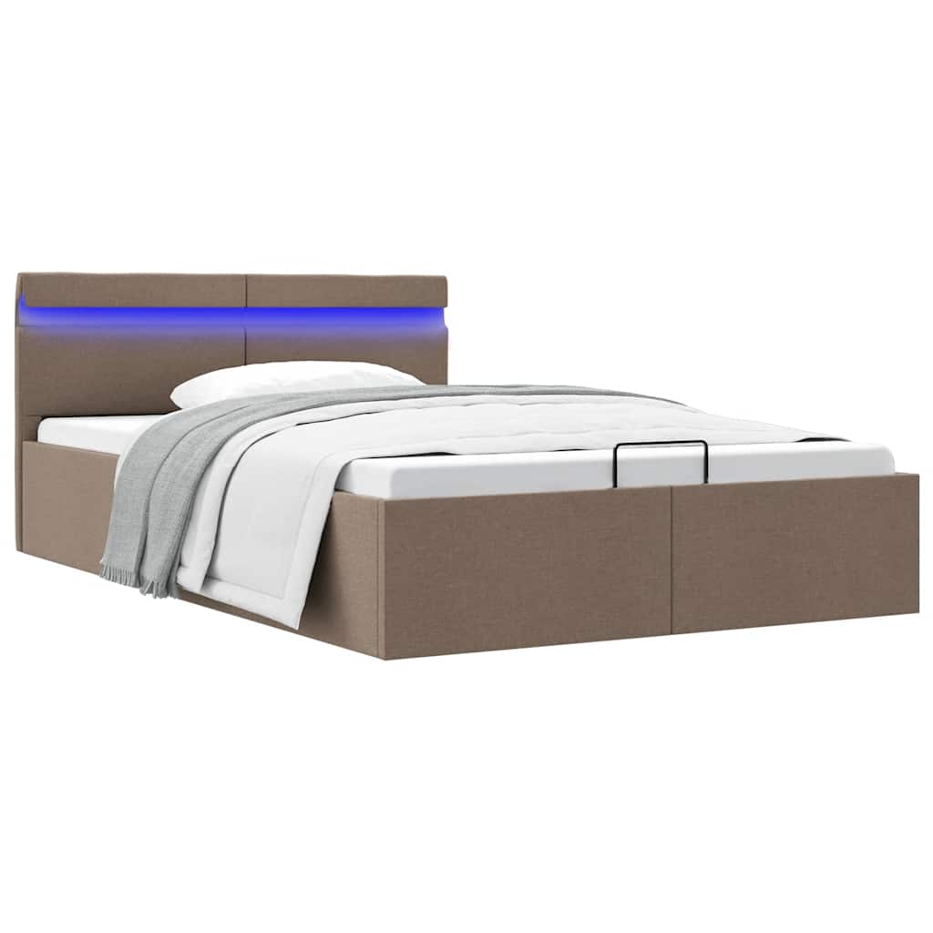 vidaXL Bed with Storage Hydraulic with LED Taupe Fabric 140x200 cm