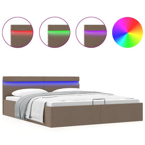 vidaXL Hydraulic Ottoman Bed with LED Taupe Fabric 160x200 cm