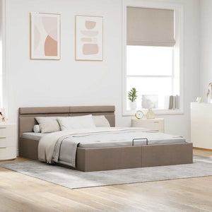vidaXL Hydraulic Ottoman Bed with LED Taupe Fabric 160x200 cm