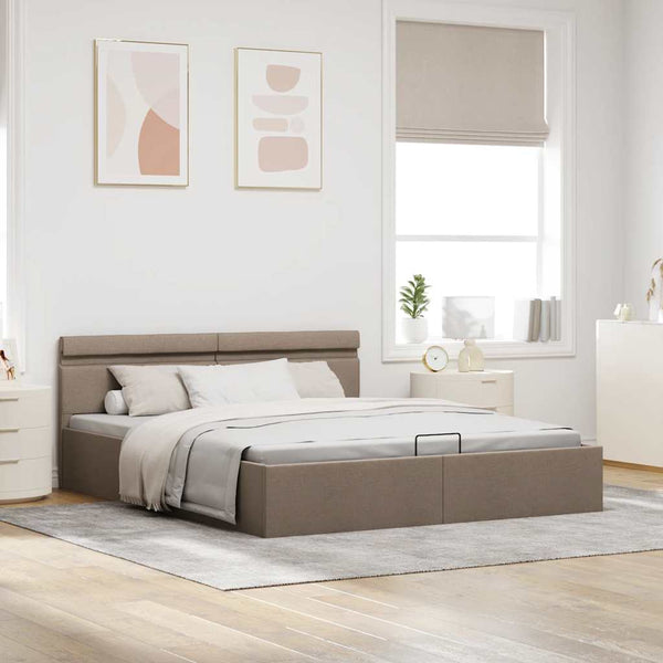 vidaXL Hydraulic Ottoman Bed with LED Taupe Fabric 160x200 cm