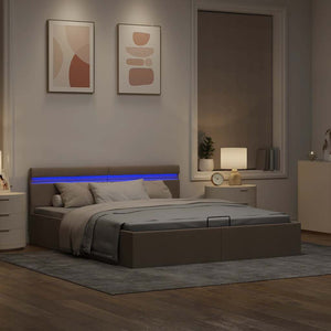 vidaXL Hydraulic Ottoman Bed with LED Taupe Fabric 160x200 cm