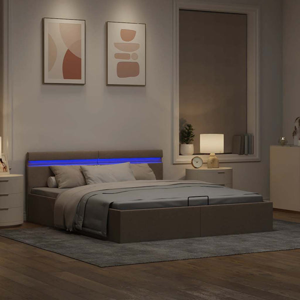 vidaXL Hydraulic Ottoman Bed with LED Taupe Fabric 160x200 cm