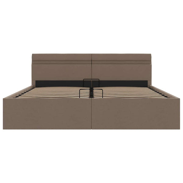 vidaXL Hydraulic Ottoman Bed with LED Taupe Fabric 160x200 cm