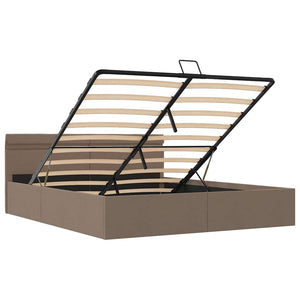 vidaXL Hydraulic Ottoman Bed with LED Taupe Fabric 160x200 cm