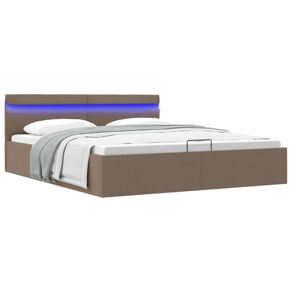 vidaXL Hydraulic Ottoman Bed with LED Taupe Fabric 160x200 cm