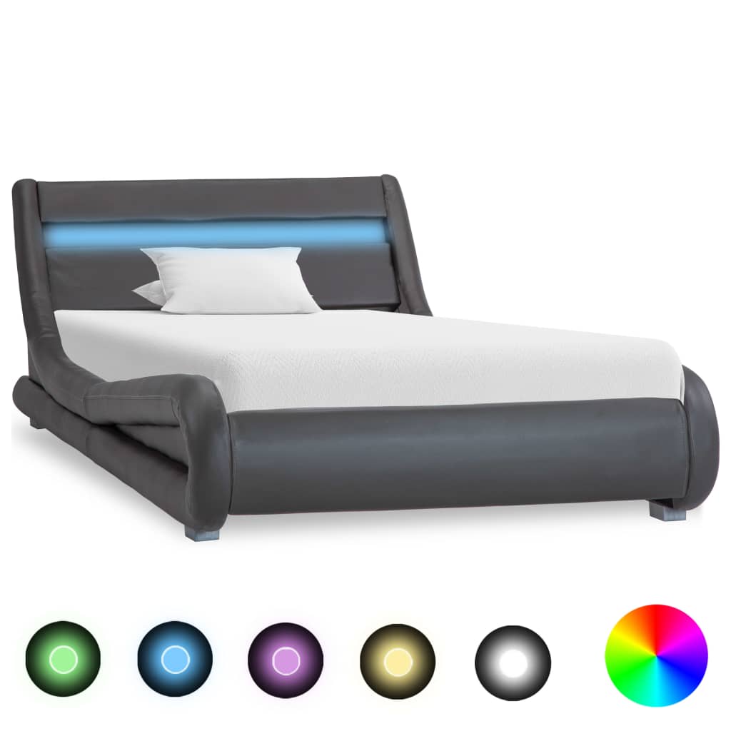 vidaXL Bed Frame with LED Grey Faux Leather 100 x 200 cm